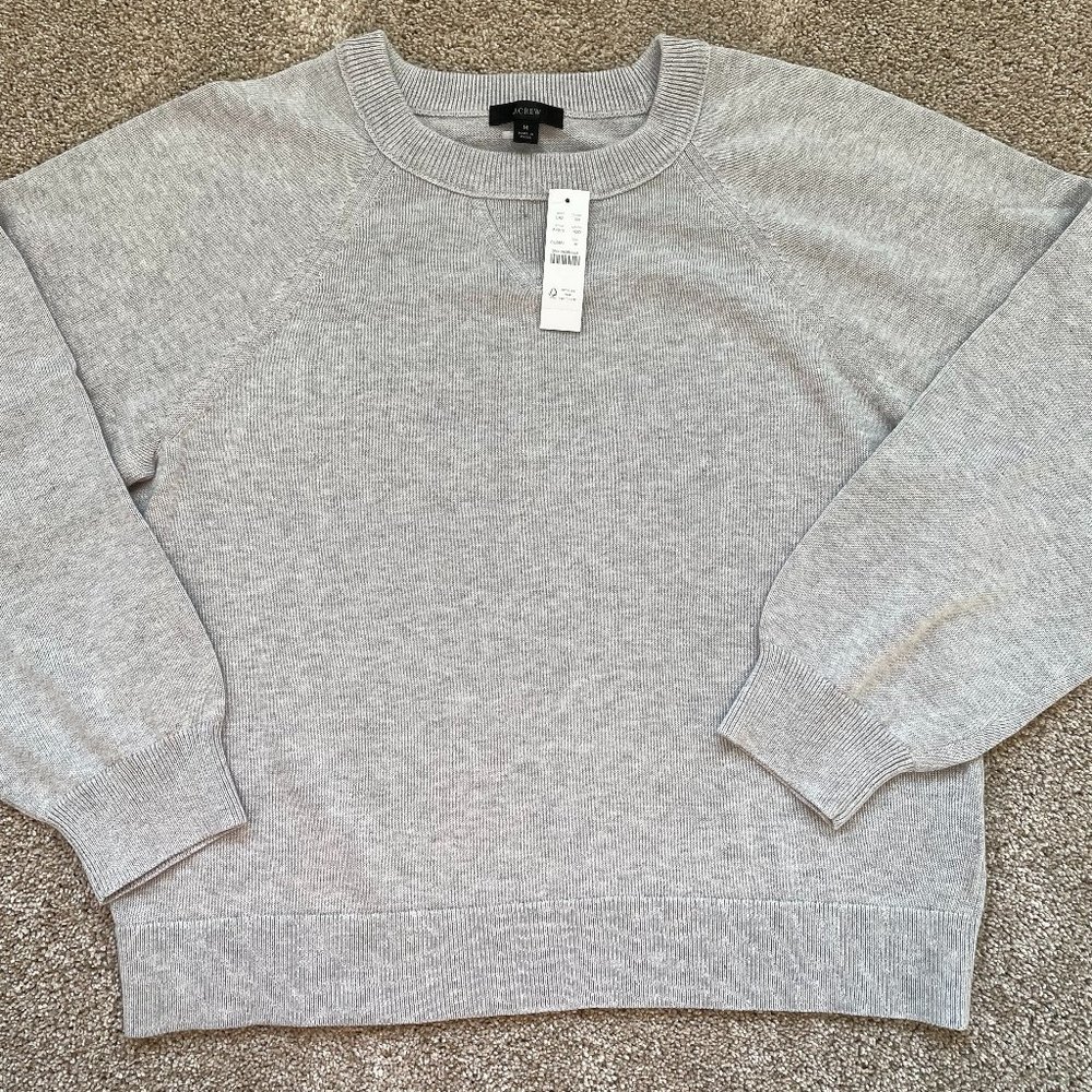 J.Crew Cotton Cashmere Crewneck Pullover Sweater, Grey/Grey, Size Medium